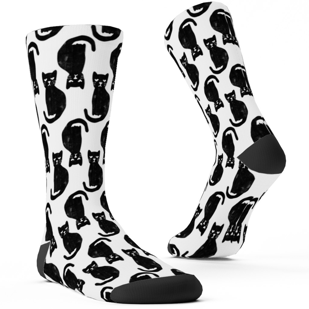 Black Cat Custom Socks, Black, Black