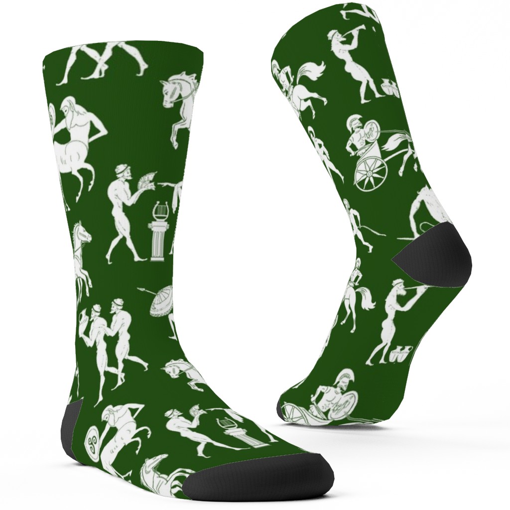 Greek Figures Custom Socks, Green, Spruce Green