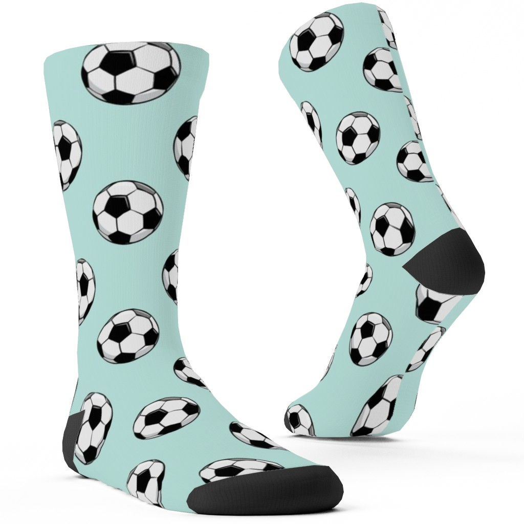 Soccer Balls Custom Socks, Green, Frost