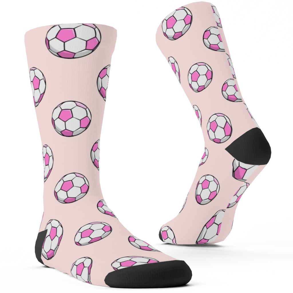 Soccer Balls Custom Socks, Pink, Blush Pink