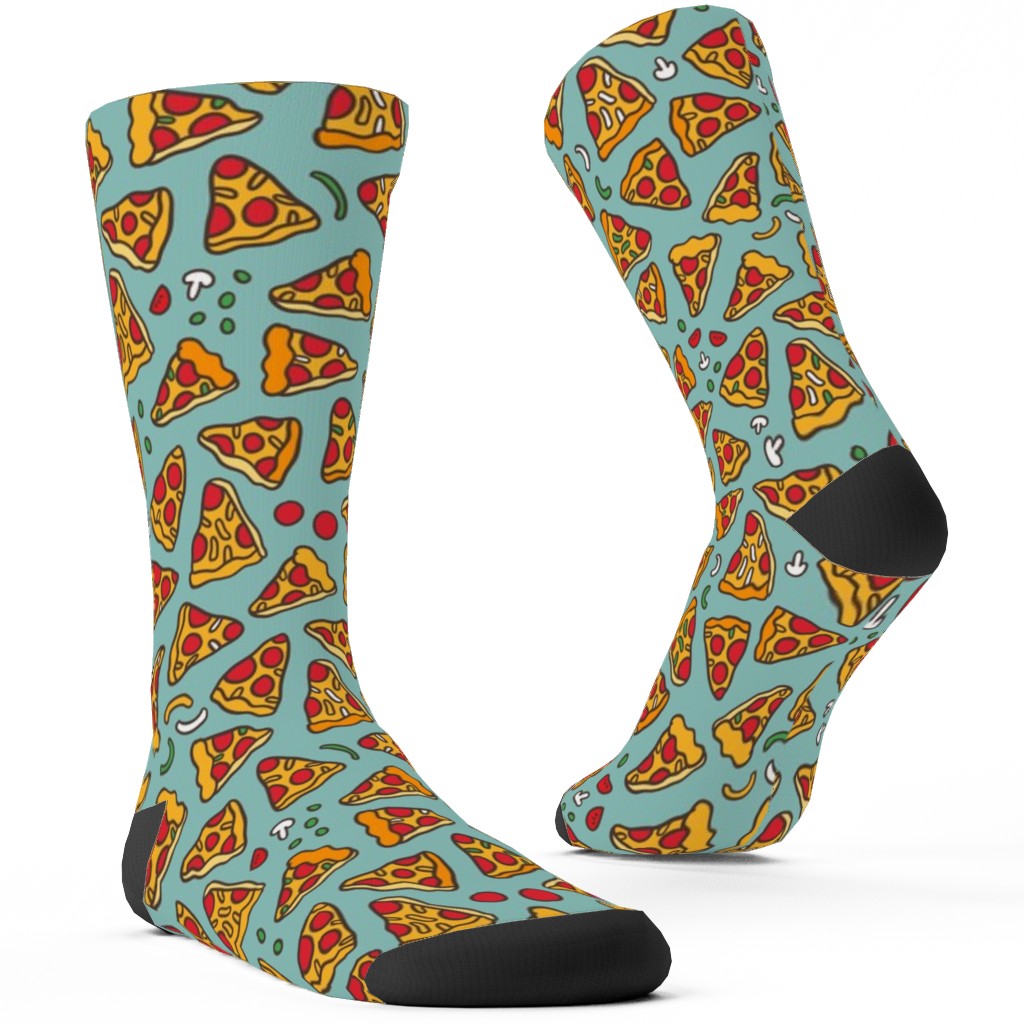 Pizza Pattern Custom Socks, Blue