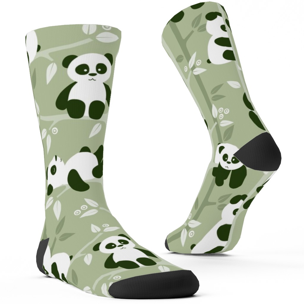 Pandas and Bamboo Custom Socks, Green, Sage Whisper