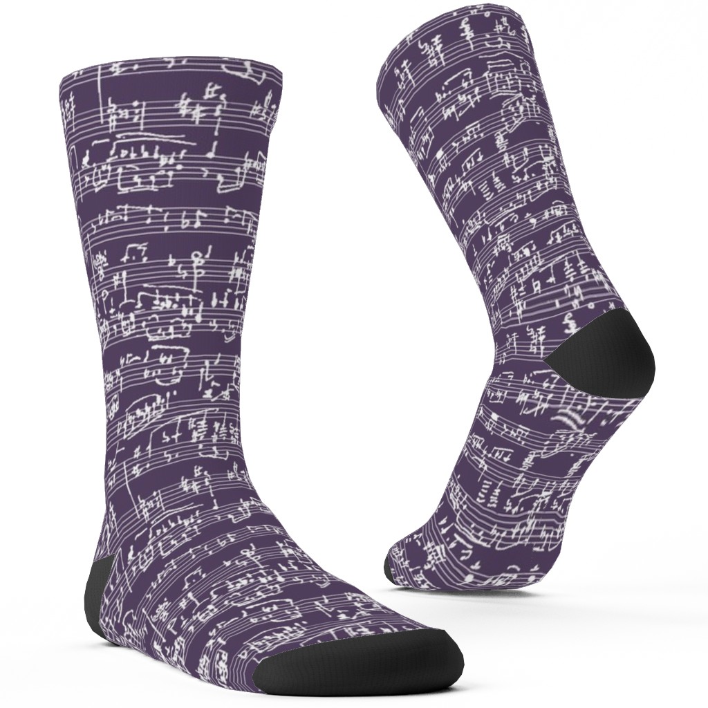 Handwritten Sheet Music Custom Socks, Purple