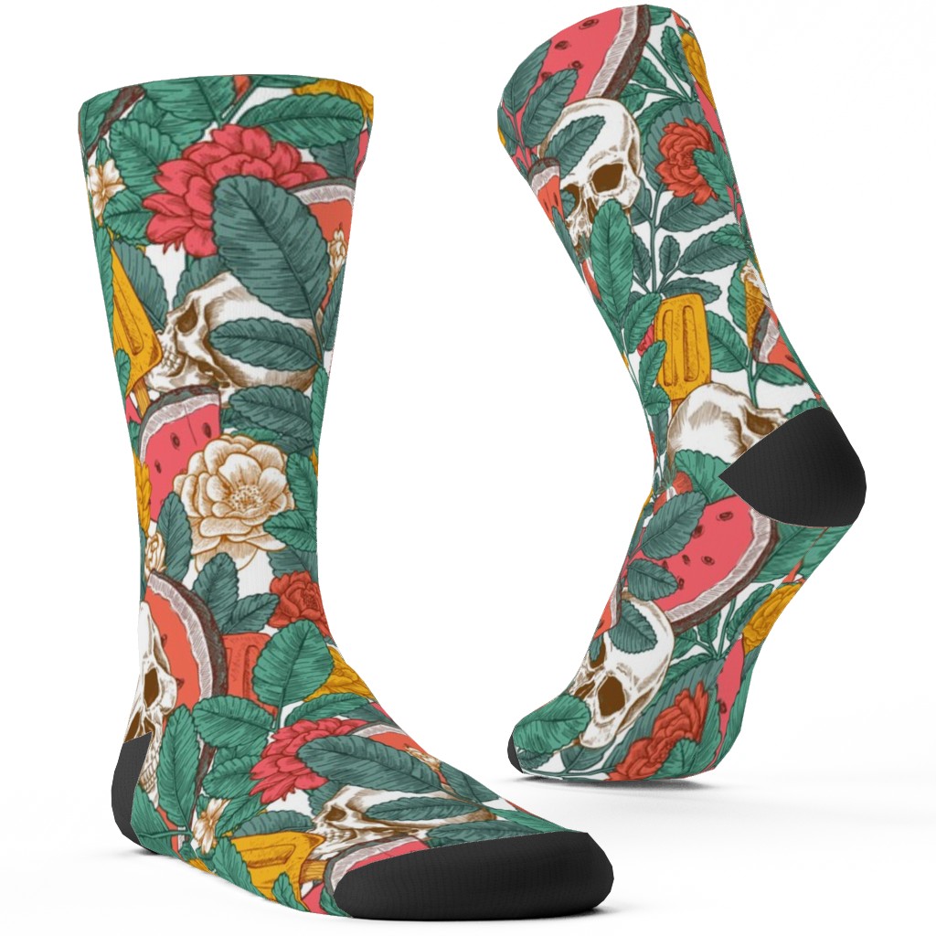 Summer Skull - Multi Custom Socks, Green, Classic Green