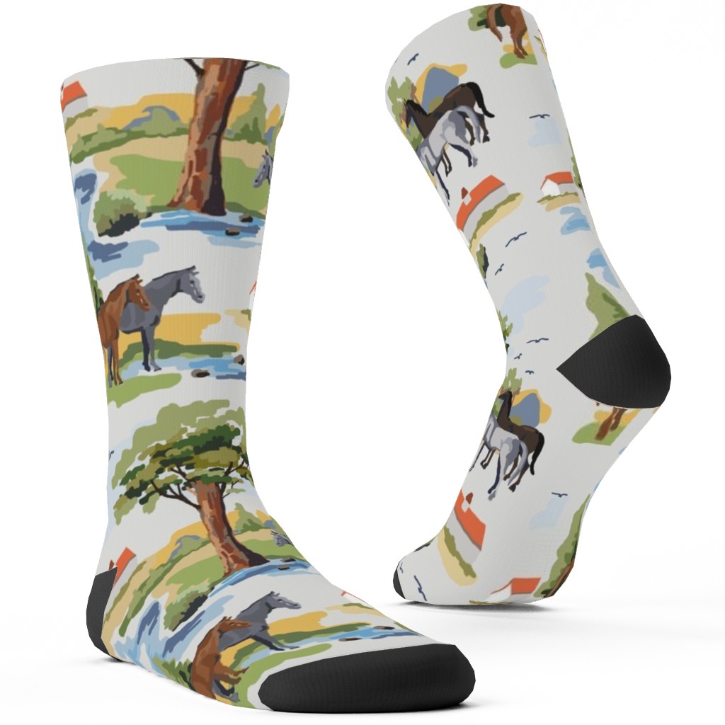 Horses and a Meadow - Multicolor Custom Socks, Multicolor