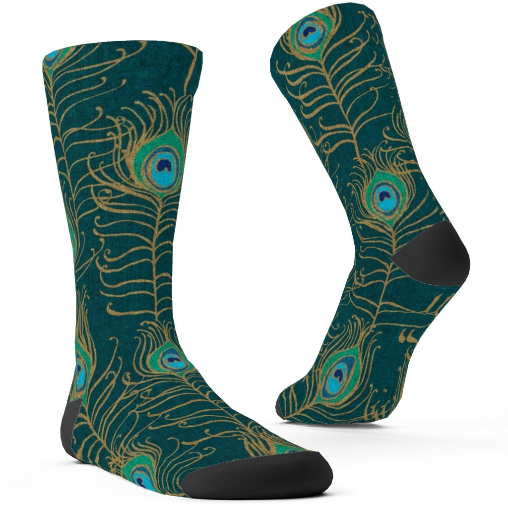 Peacock Feather Nouveau - Emerald Custom Socks, Green, Classic Green