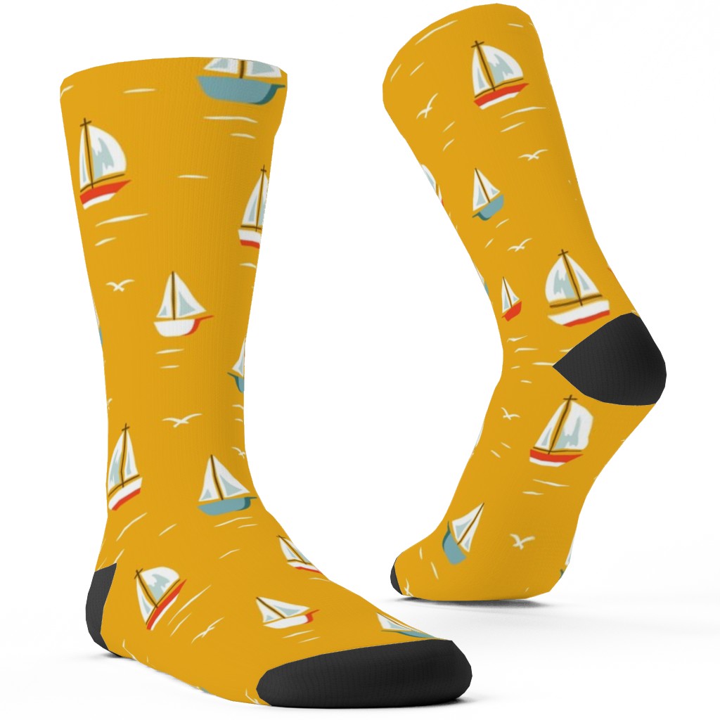 Sailboats Custom Socks, Yellow, Eggyolk