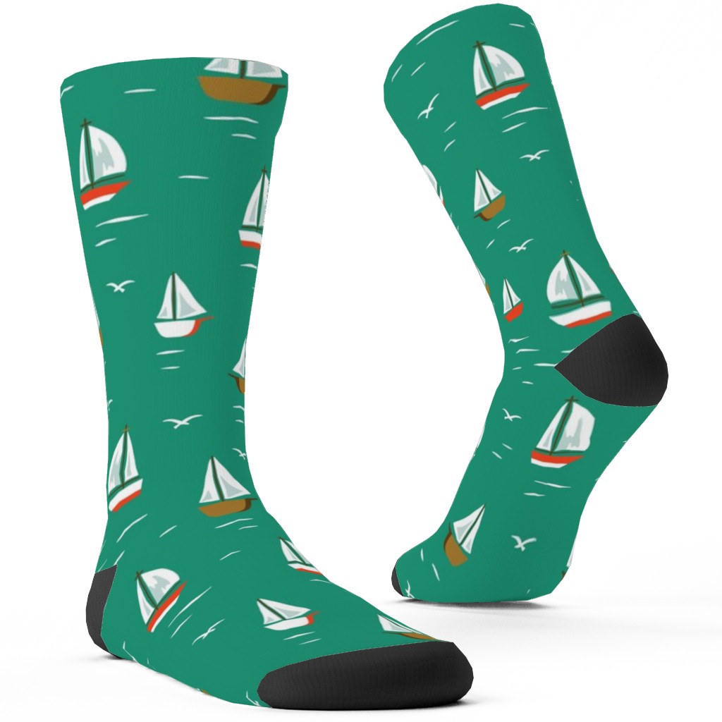 Sailboats Custom Socks, Green, Celadon