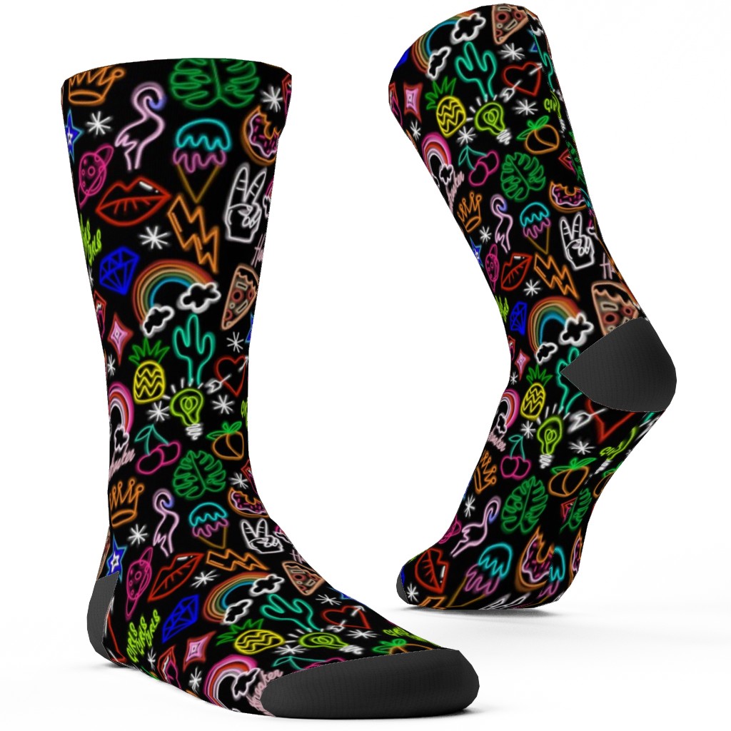 Neon Signs - Black Custom Socks, Multicolor