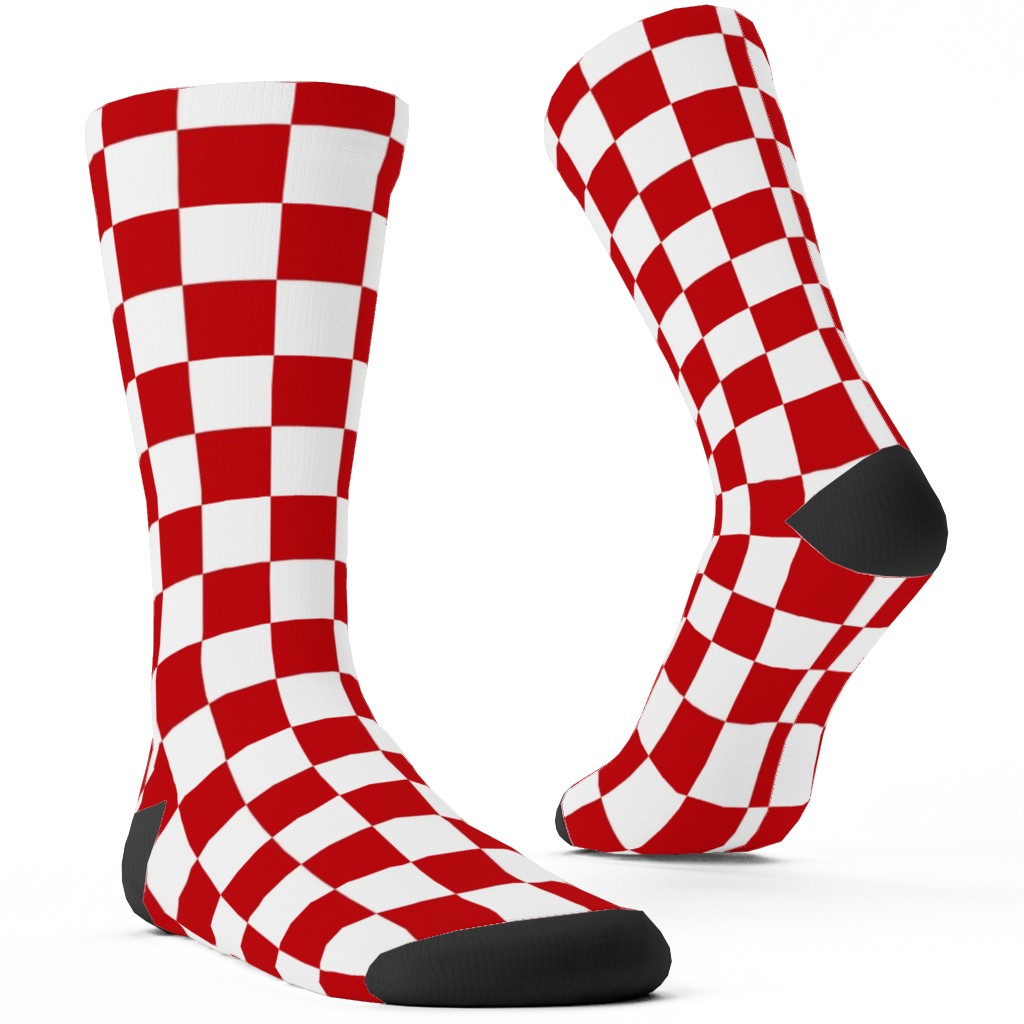 Checkerboard - Red and White Custom Socks, Red, Red