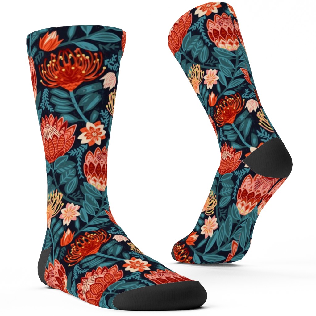Protea Chintz - Navy Custom Socks, Multicolor