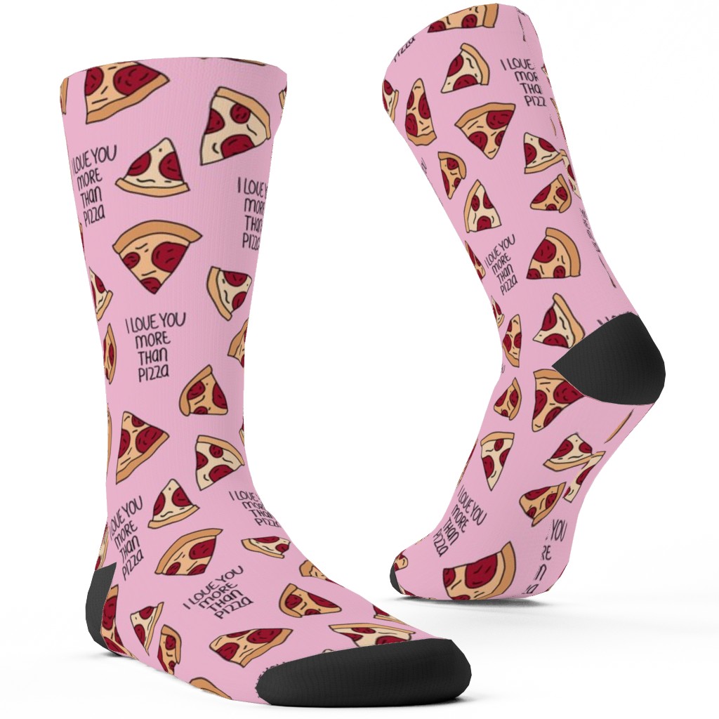 I Love You More Than Pizza Custom Socks, Pink