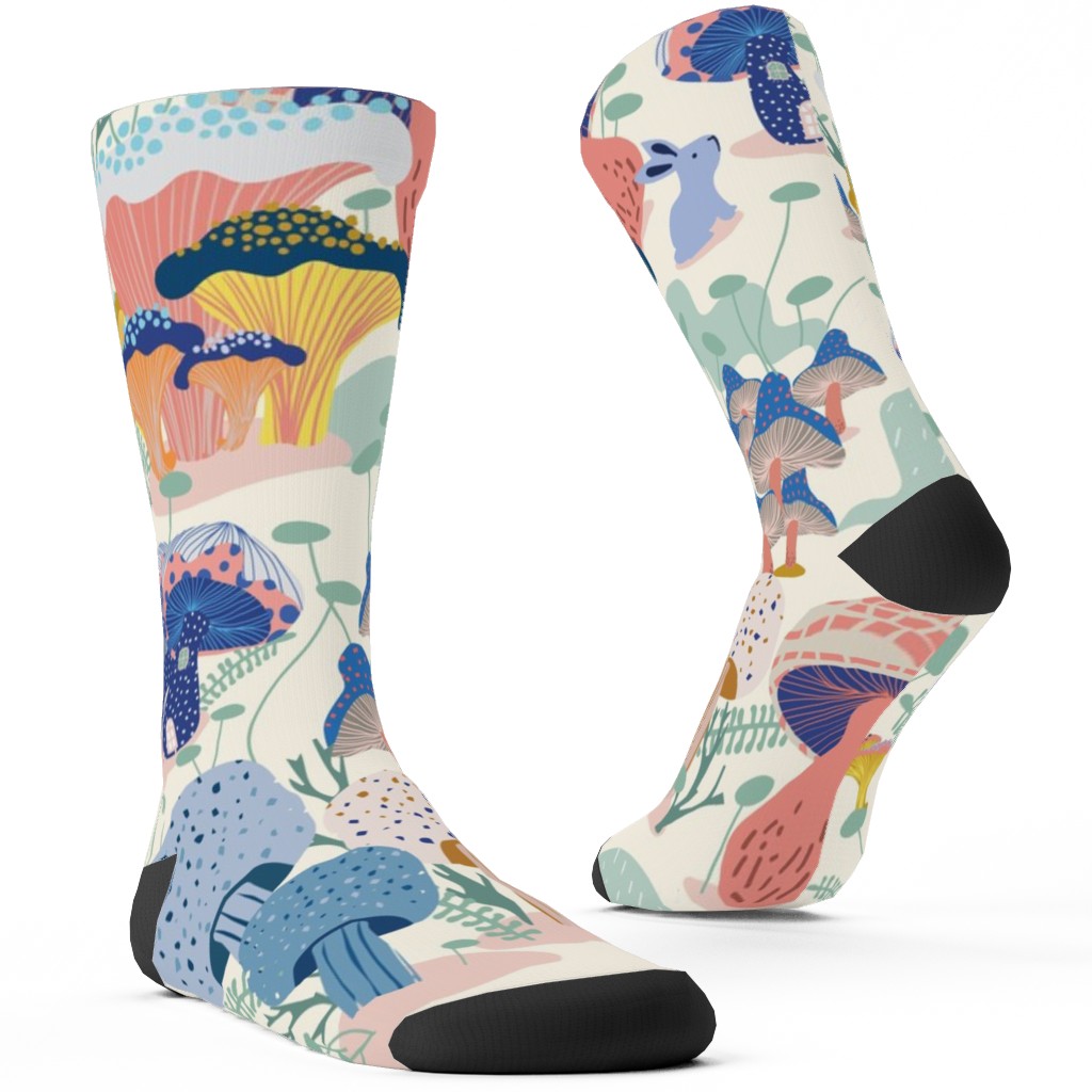 Whimsical Mushroom Village - Multi Custom Socks, Multicolor
