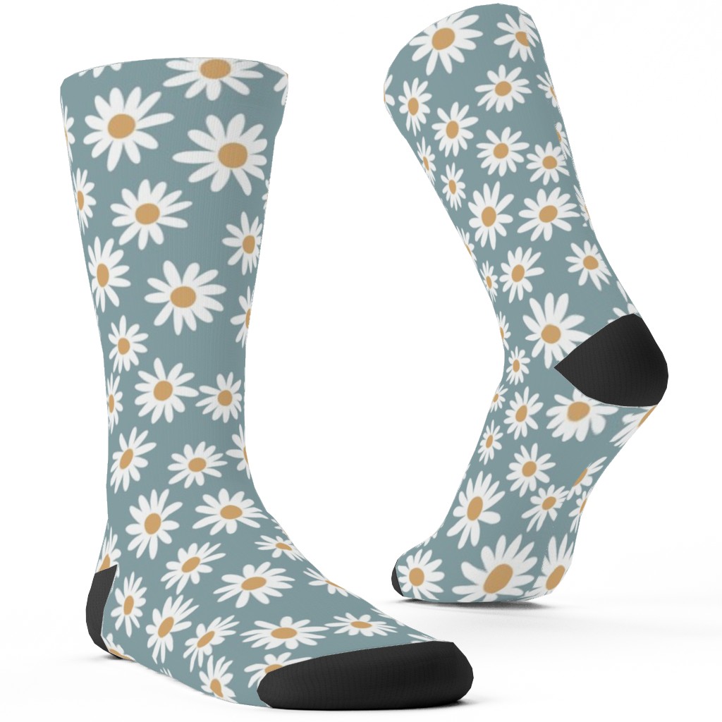 Daisies Custom Socks, Blue, Cool Gray
