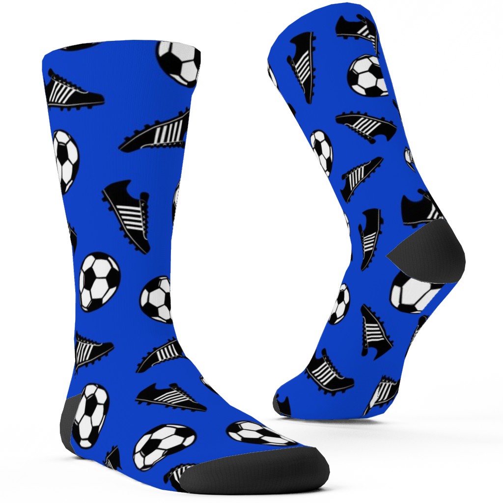 Soccer Balls and Cleats Custom Socks, Blue, Royal