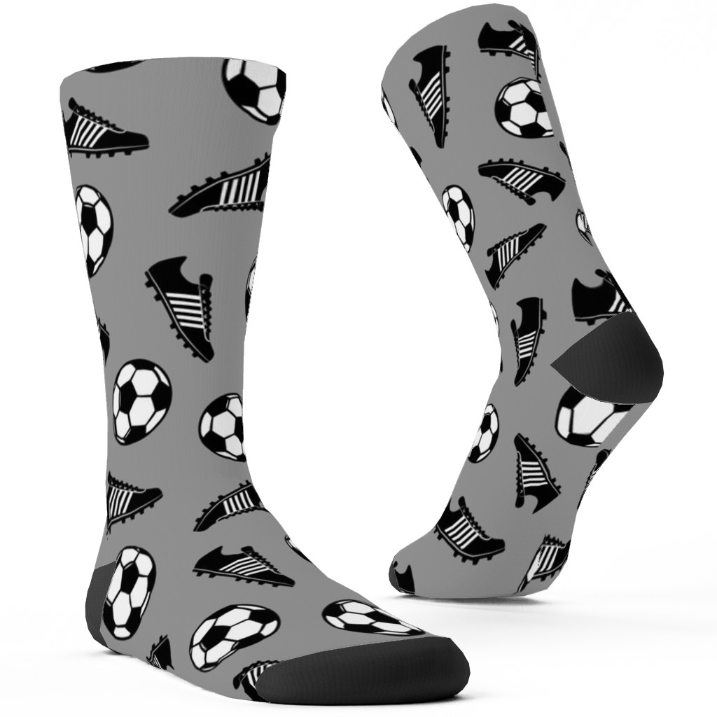 Soccer Balls and Cleats Custom Socks, Gray, Silver