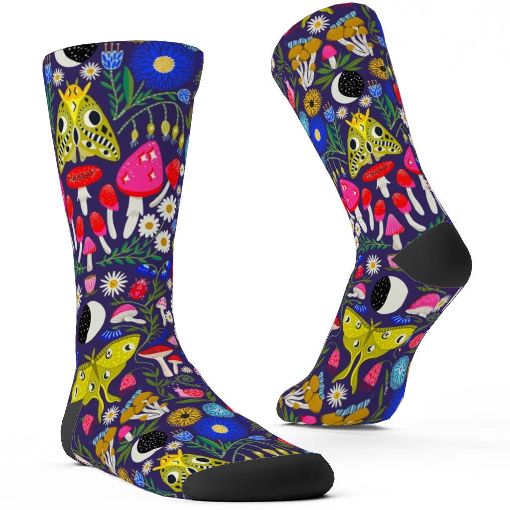 Moth Moon Mushroom - Multicolor Custom Socks, Multicolor