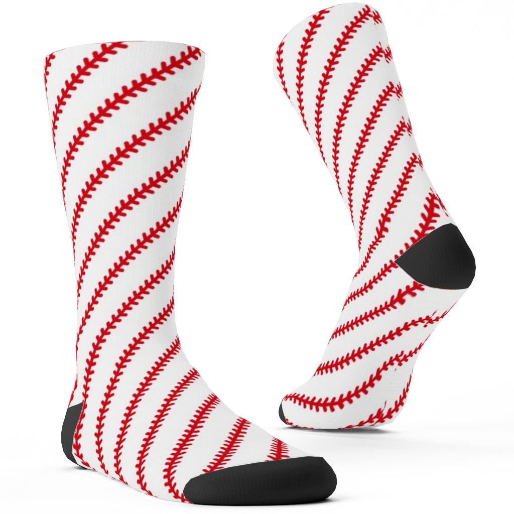 Baseball Stitch - Baseball - White Custom Socks, Red