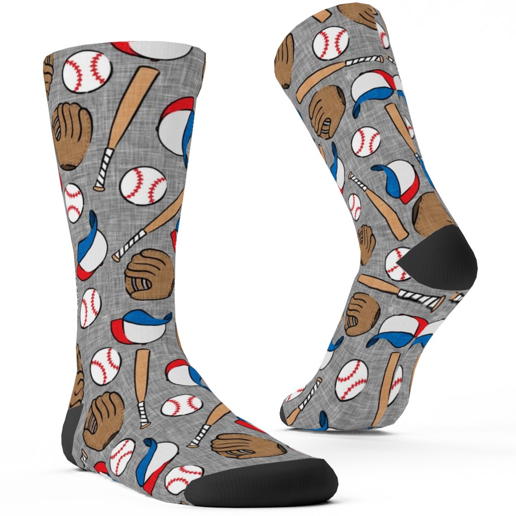 Baseball Bats Mits and Balls Custom Socks, Multicolor, Cement