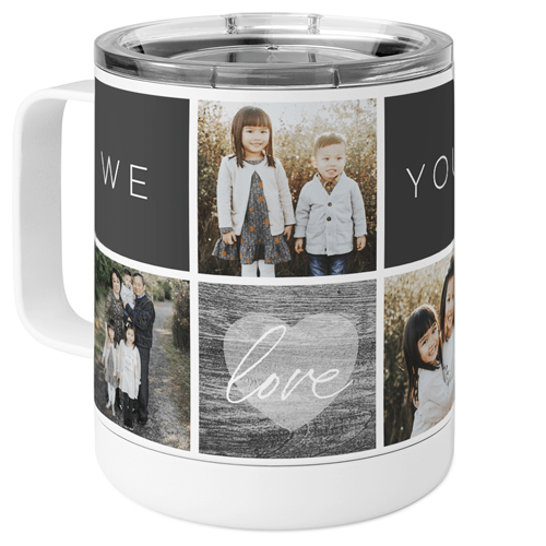 Grid Heart Love Stainless Steel Mug, 10oz, Gray, gray