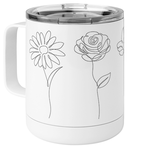 Line Art Flowers Stainless Steel Mug, 10oz, Multicolor
