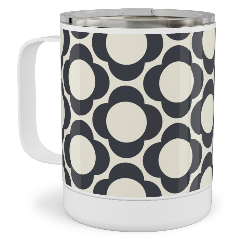 Lotta's Scandi Daisy - Navy on Cream Stainless Steel Mug, 10oz, Beige, Pearl