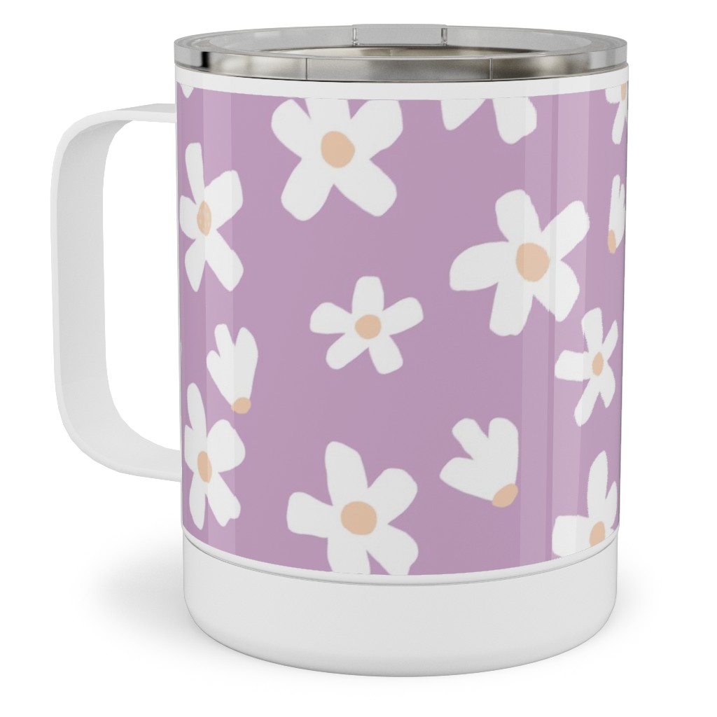 Daisy Garden Floral - Purple Stainless Steel Mug, 10oz, Purple, Purple
