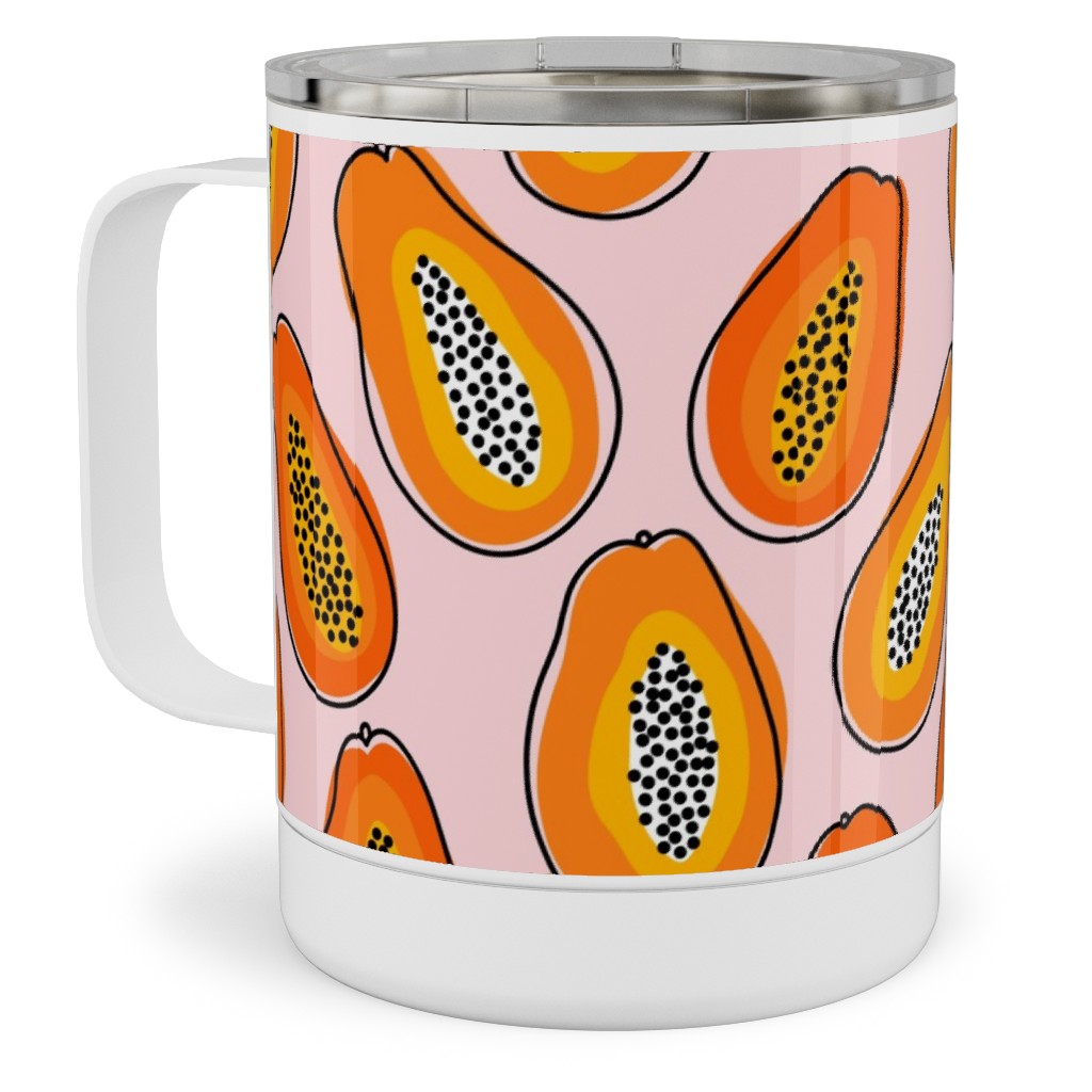 Abstract Papayas - Pink Stainless Steel Mug, 10oz, Pink, Bright Pink