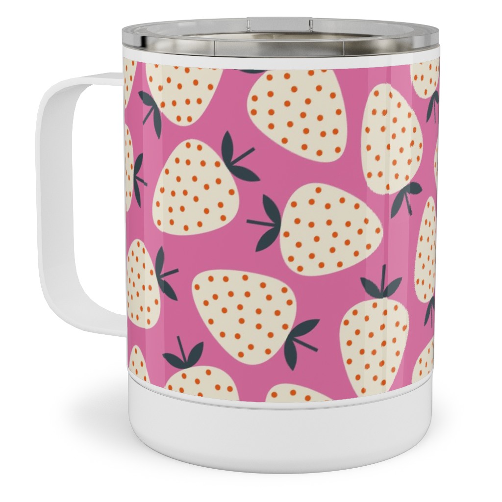 Strawberries - Cream on Pink Stainless Steel Mug, 10oz, Pink, Bright Pink