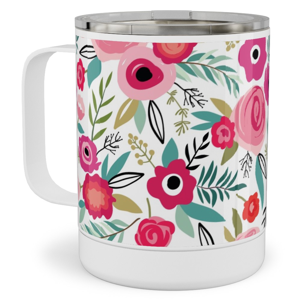 Maypole - Pink Stainless Steel Mug, 10oz, Pink, Bright Pink