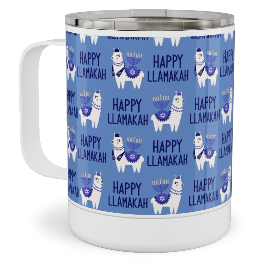 Happy Llamakah - Blue Stainless Steel Mug, 10oz, Blue