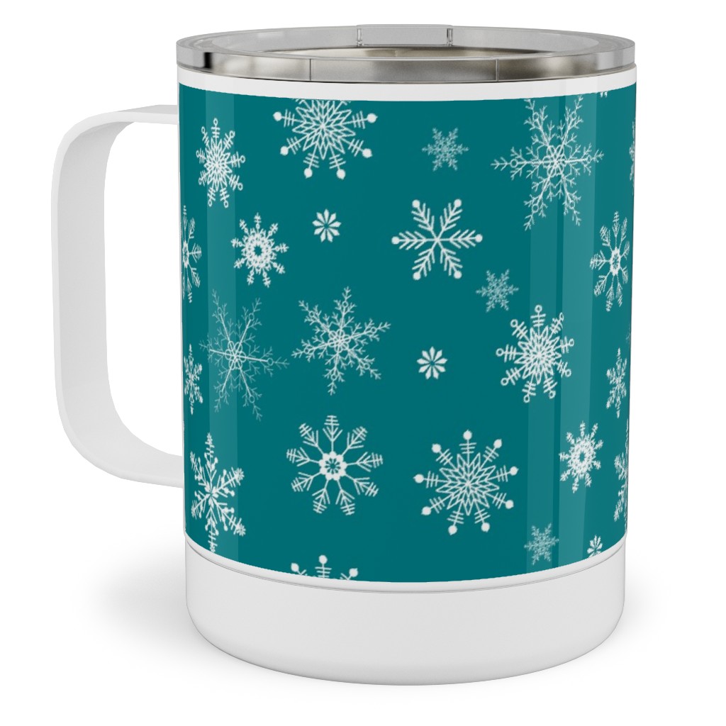 Snowflakes on Emerald Stainless Steel Mug, 10oz, Green, Classic Green