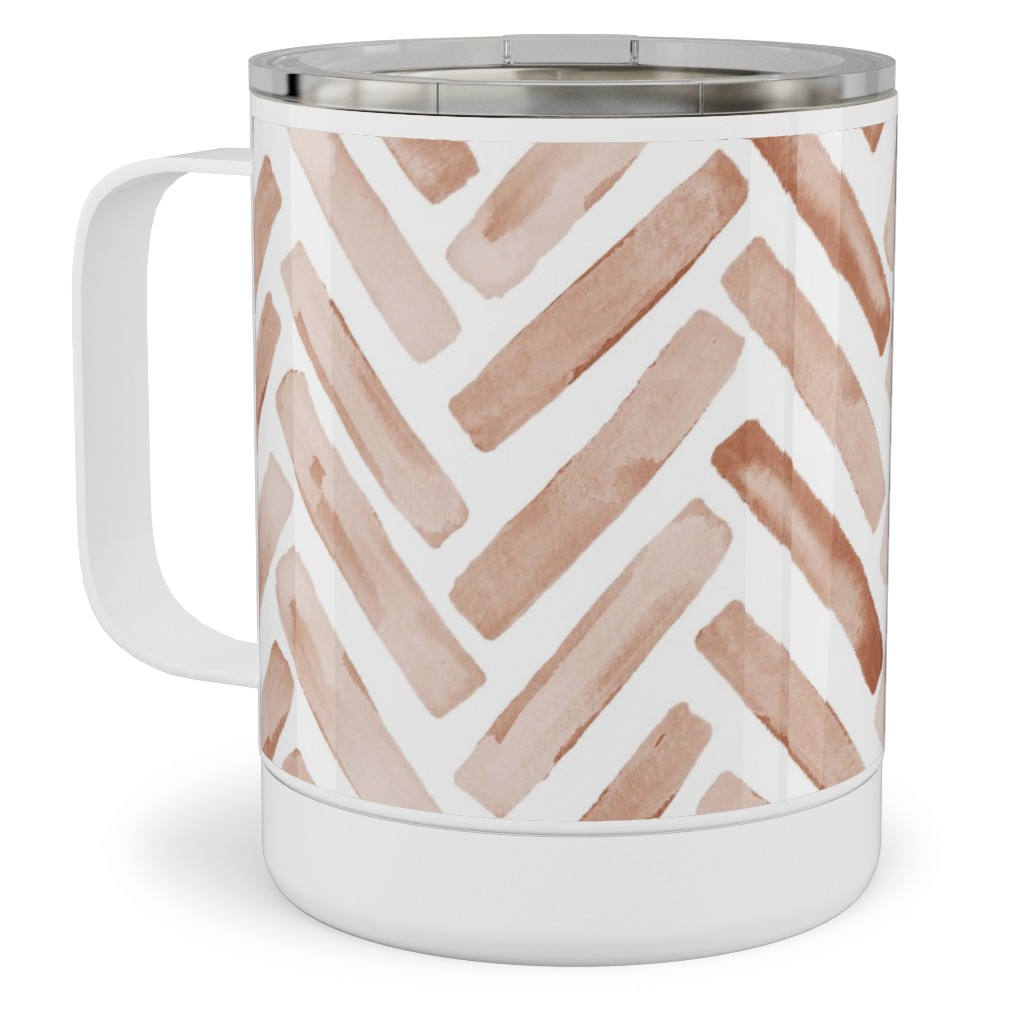 Painted Chevron Herringbone Stainless Steel Mug, 10oz, Brown