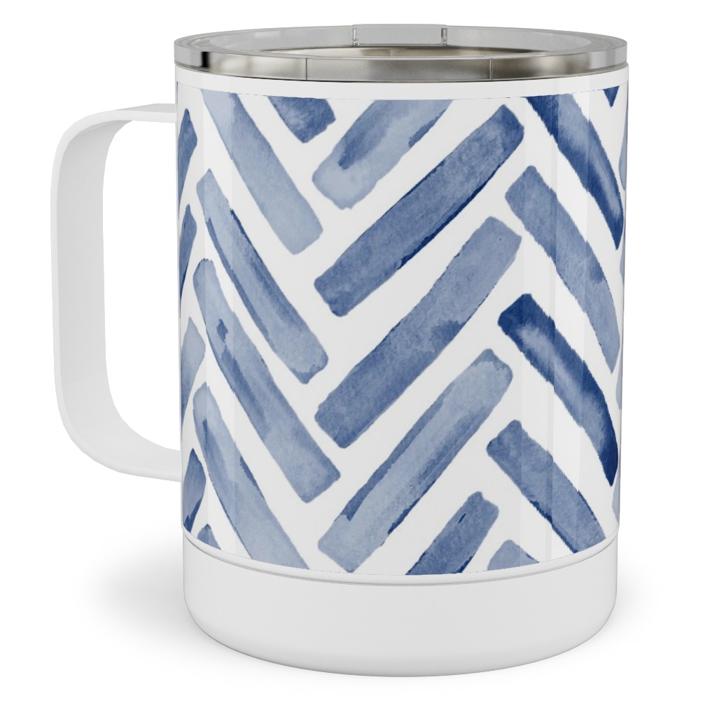 Painted Chevron Herringbone Stainless Steel Mug, 10oz, Blue, Ultramarine
