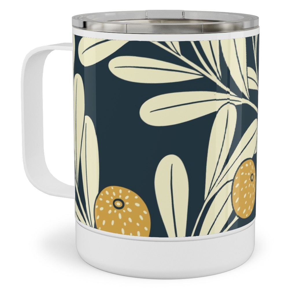 Waved Vines and Fruit - Dark Stainless Steel Mug, 10oz, Multicolor