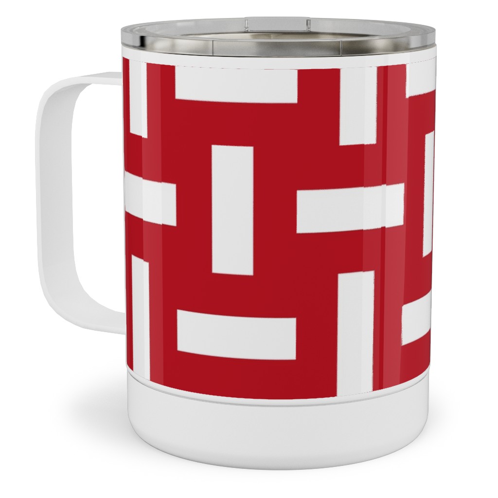 Geometrically Assembled Flag - Red Stainless Steel Mug, 10oz, Red