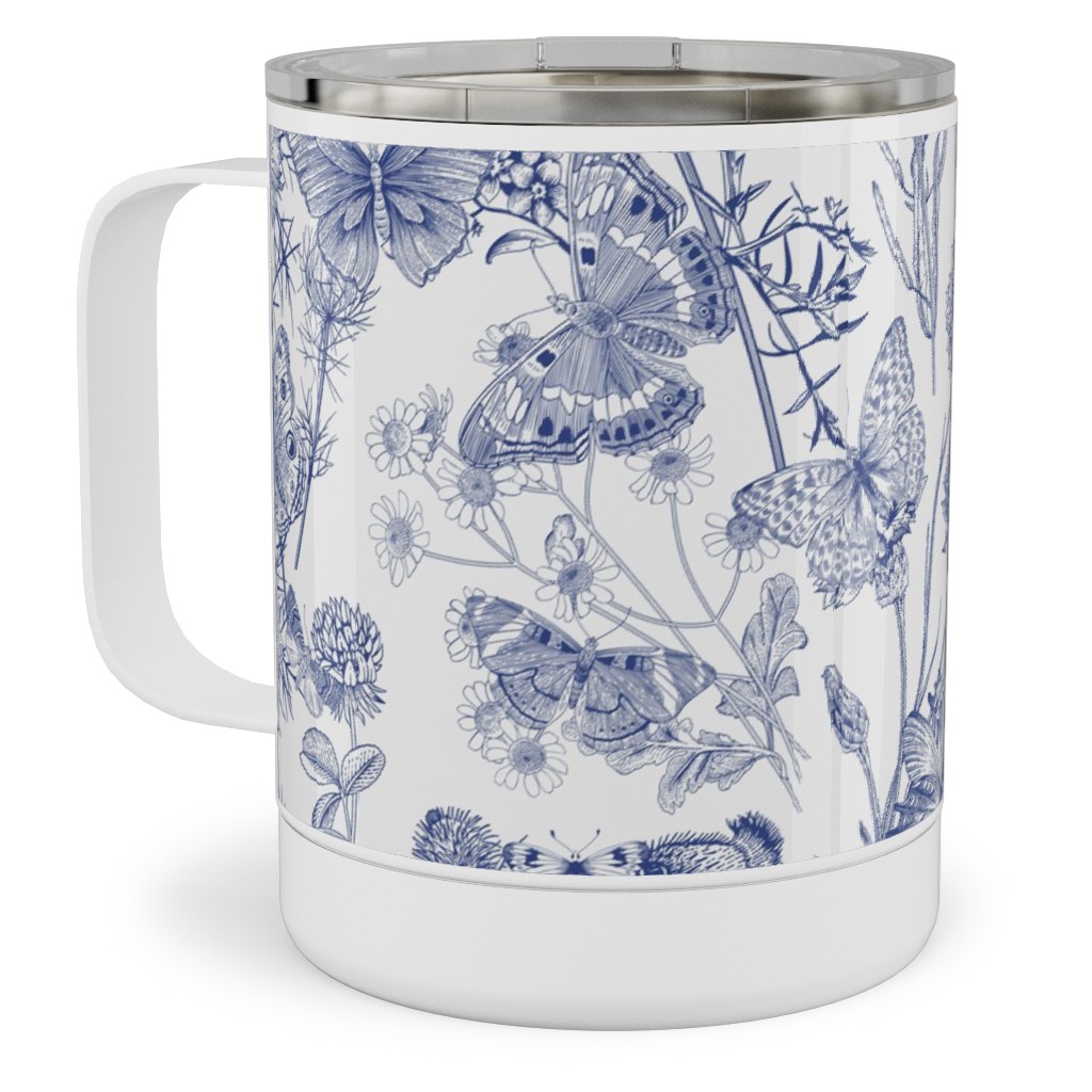 Butterflies and Wild Flowers Stainless Steel Mug, 10oz, Blue