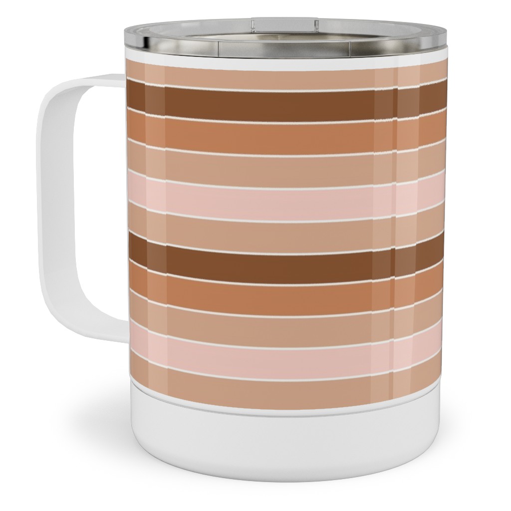 Candy Stripes Horizontal - Pink Stainless Steel Mug, 10oz, Pink, Bright Pink