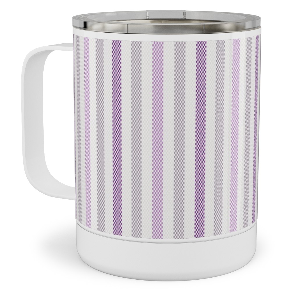 Tricolor French Ticking Stripe - Purple Stainless Steel Mug, 10oz, Purple