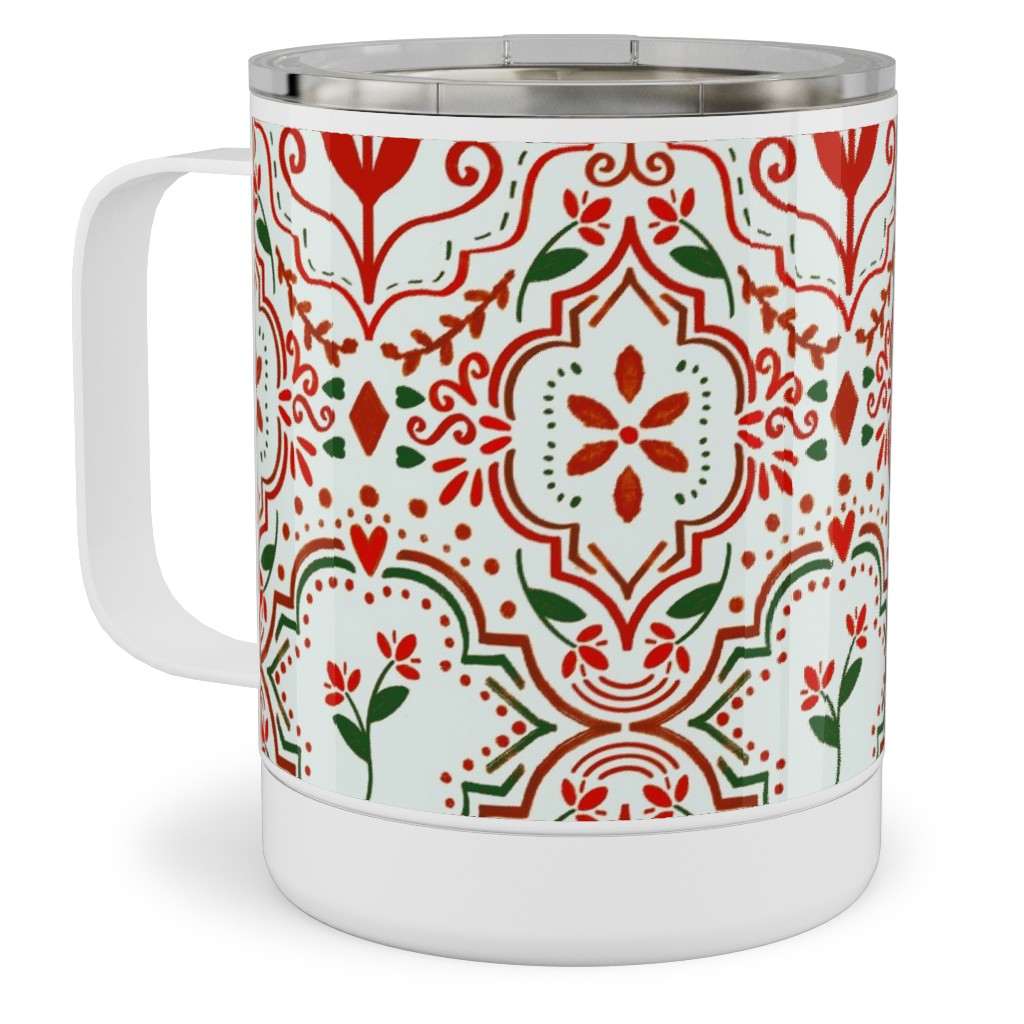 Moroccan Christmas Stainless Steel Mug, 10oz, Red