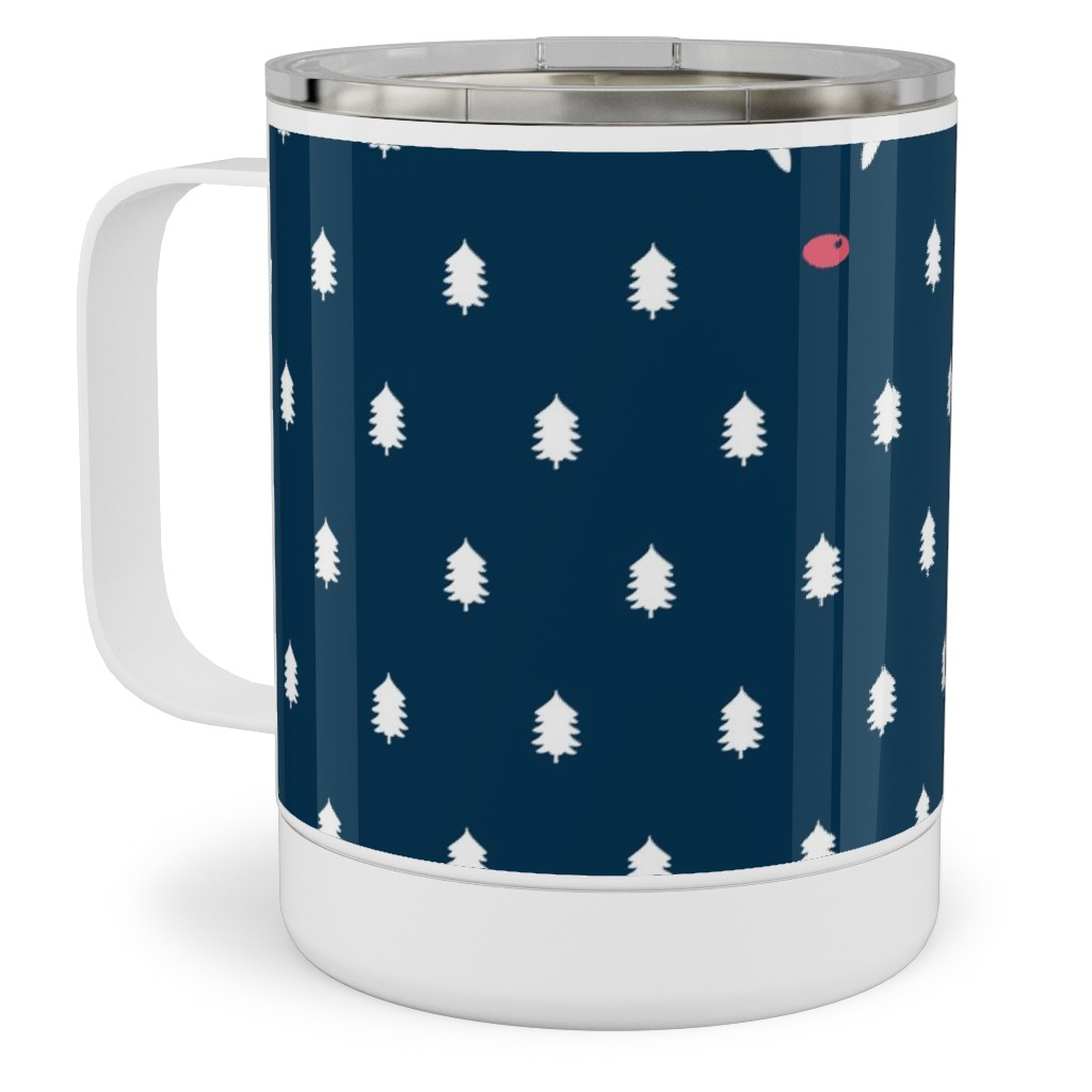Modern Christmas Deer - Navy Stainless Steel Mug, 10oz, Blue, True Blue