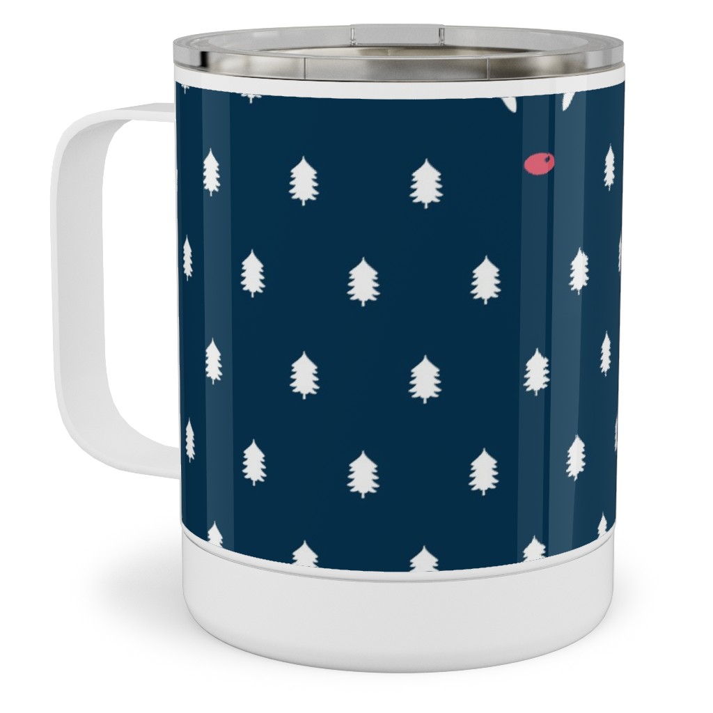 Modern Christmas Deer - Navy Stainless Steel Mug, 10oz, Blue