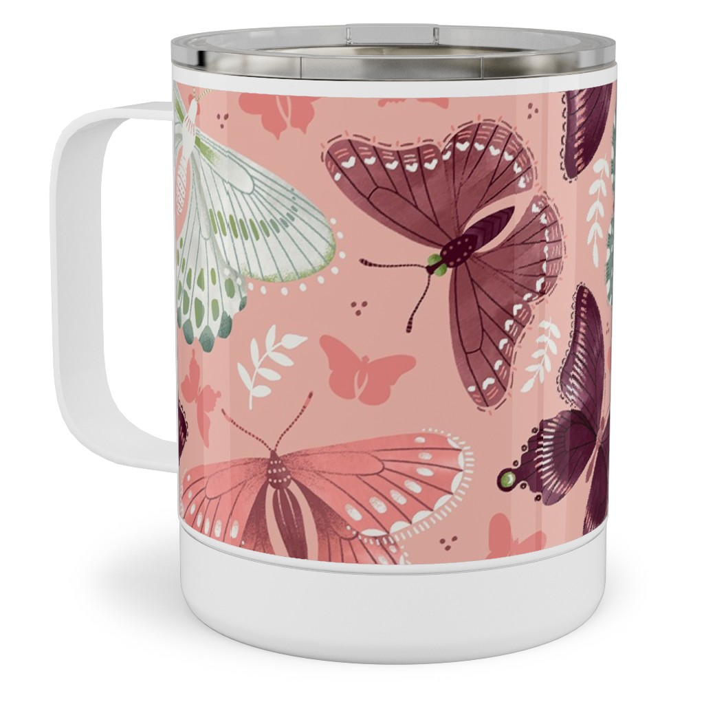 Romantic Butterflies - Pink Stainless Steel Mug, 10oz, Pink