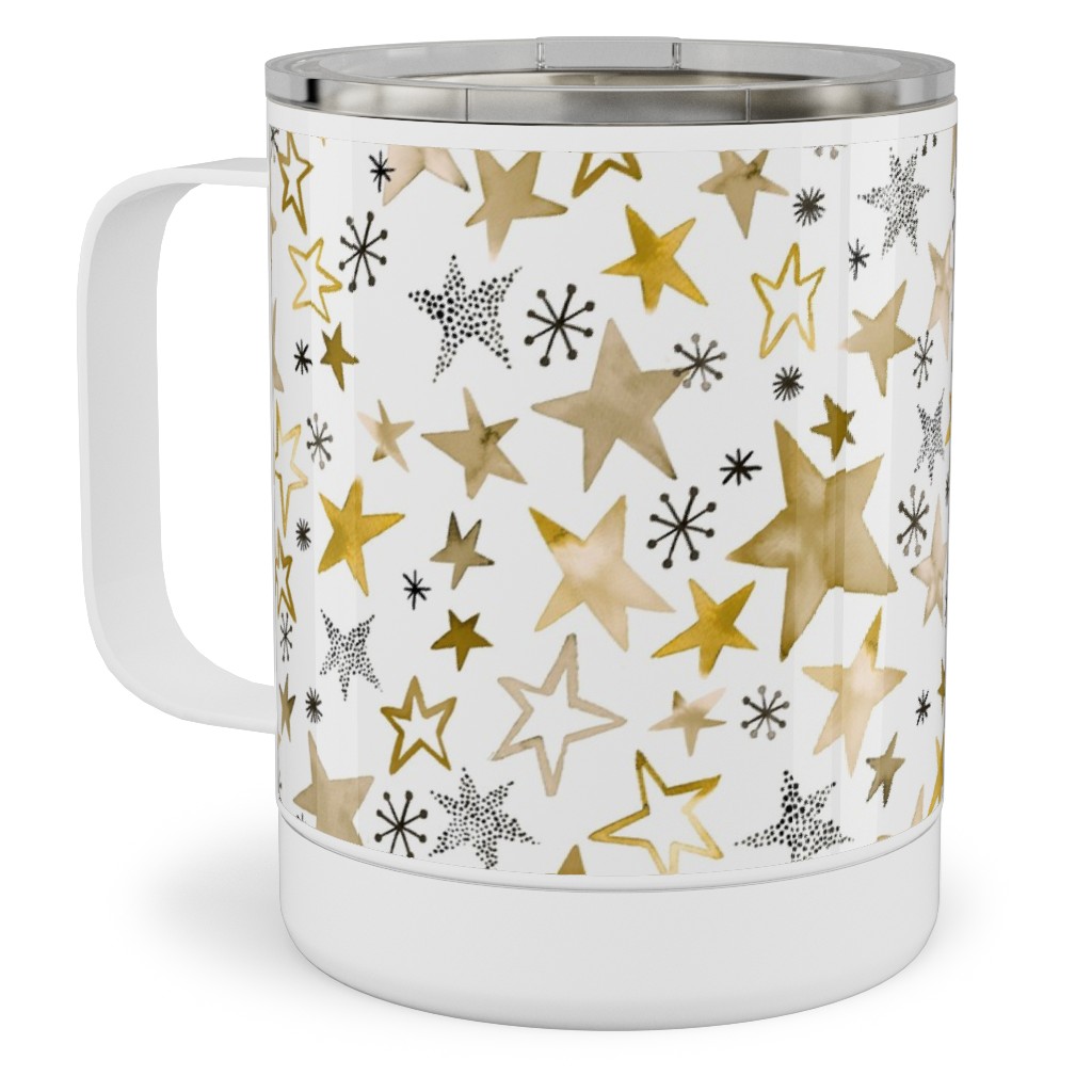 Winter Stars Christmas - Gold Stainless Steel Mug, 10oz, Yellow