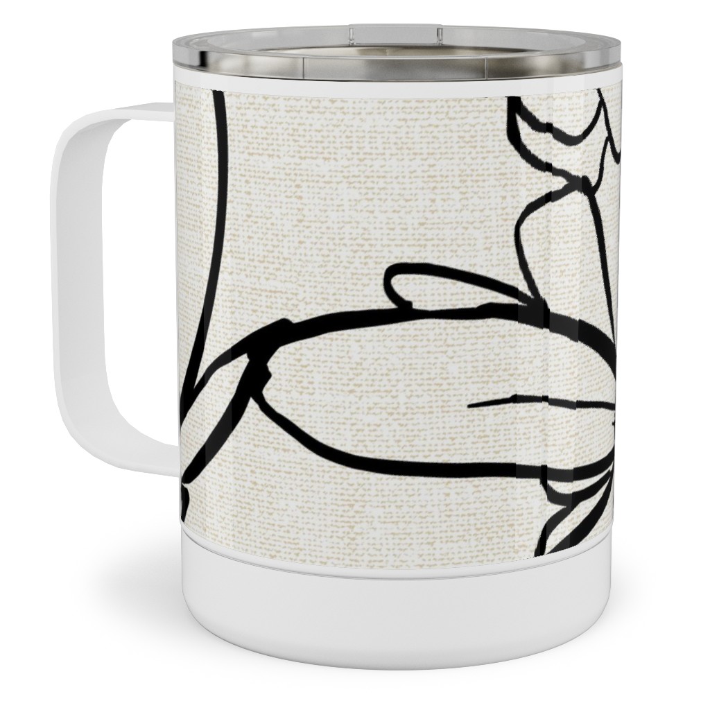 Magnolia Garden - Textured - White & Black Stainless Steel Mug, 10oz, Beige