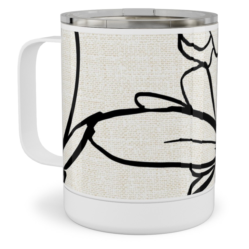 Magnolia Garden - Textured - White & Black Stainless Steel Mug, 10oz, Beige, Pearl