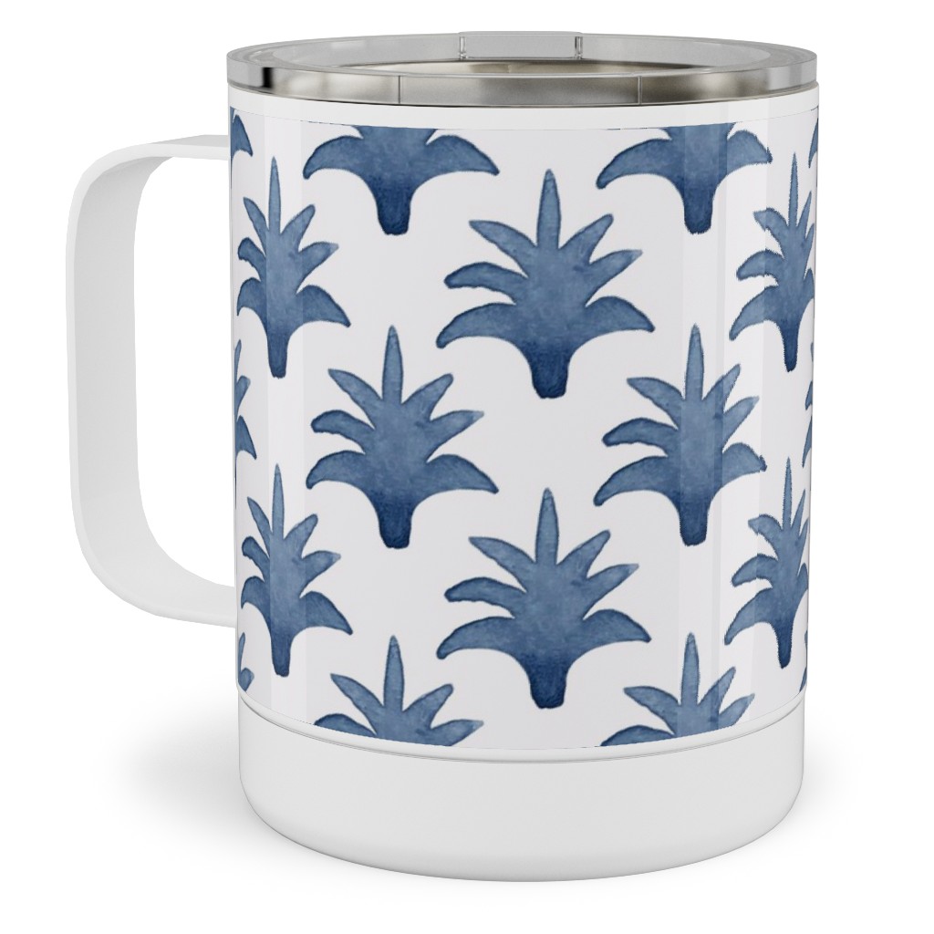 Pinecone - Indigo on Cream Stainless Steel Mug, 10oz, Blue