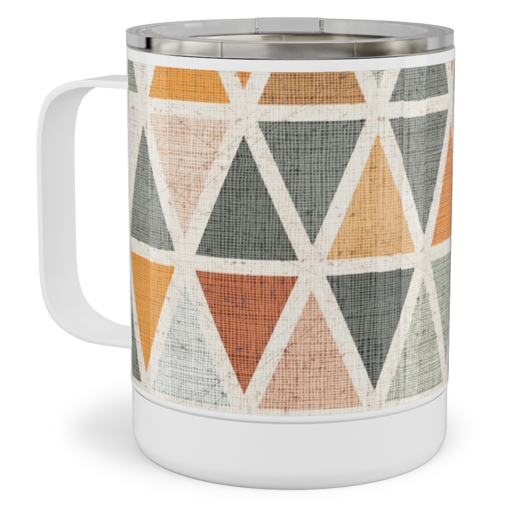 Triangles - Grey and Orange Stainless Steel Mug, 10oz, Multicolor