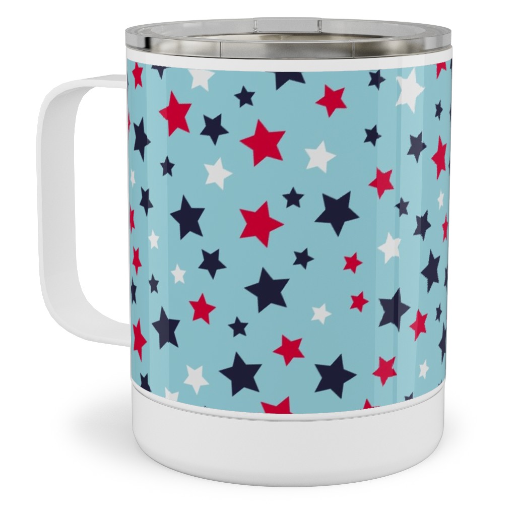 Scattered Stars - Blue Red and White Stainless Steel Mug, 10oz, Blue, True Blue