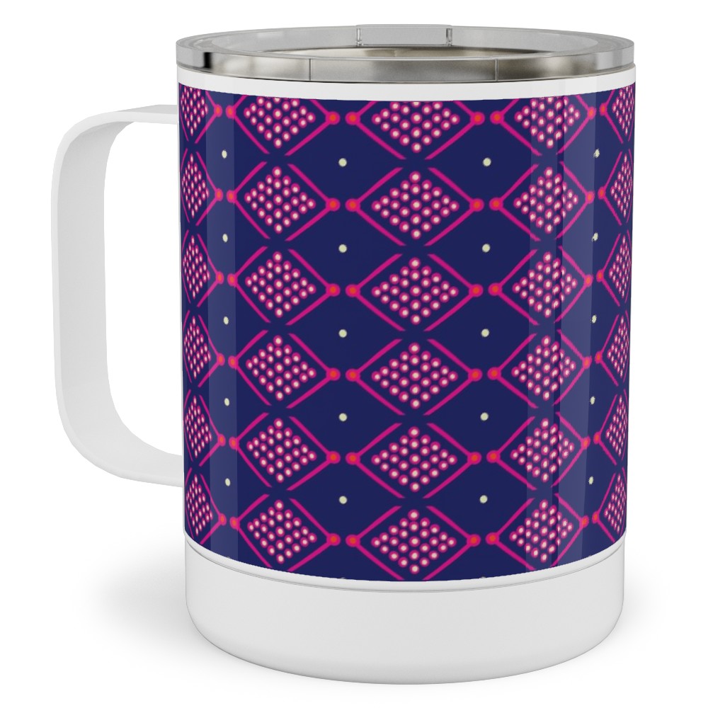 Tribal Geometric - Navy and Purple Stainless Steel Mug, 10oz, Blue